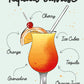 Une illustration sobre et élégante d’un verre de cocktail tequila  avec la liste des ingrédients nécessaires à sa réalisation écrit en police d'écriture manuscrite sur un fond jaune.