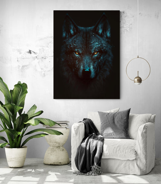 Loup noir portrait photo en toile captivante.